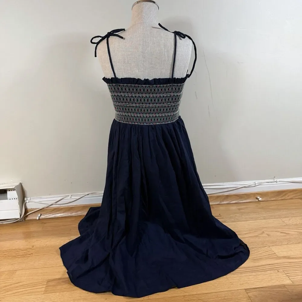 Tory Burch $358 Convertible Smocked Coverup Dress & Skirt Navy Blue M Vacation